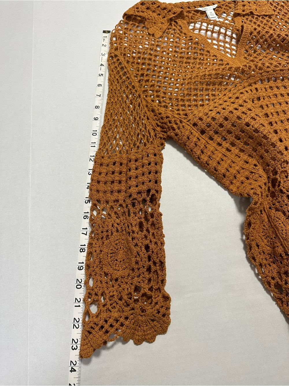 Brown Boho Crochet Top Women’s M Cotton Cover-Up Tunic Mini Dress Cottagecore - Picture 7 of 12
